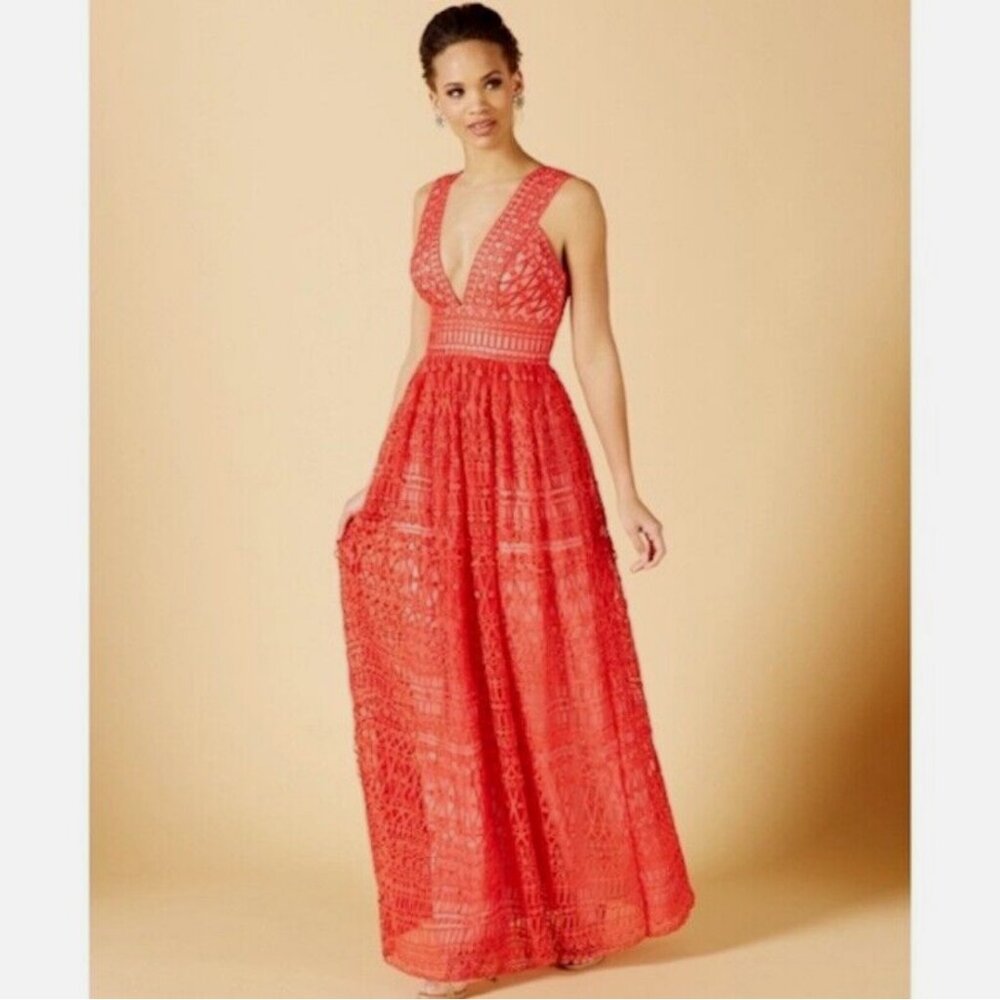 Nicole Miller New York V-Neck Eyelet Lace Maxi Dress